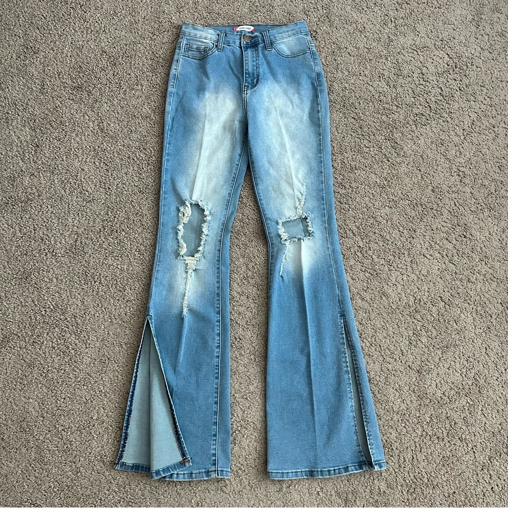 Vibe & Rant Jeans Flare Distressed Denim Womens Size 5